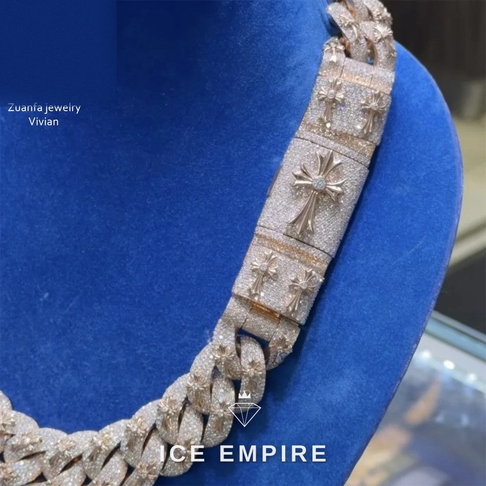 Iced Out Cross Rose Gold Plated Moissanite Cuban Chain