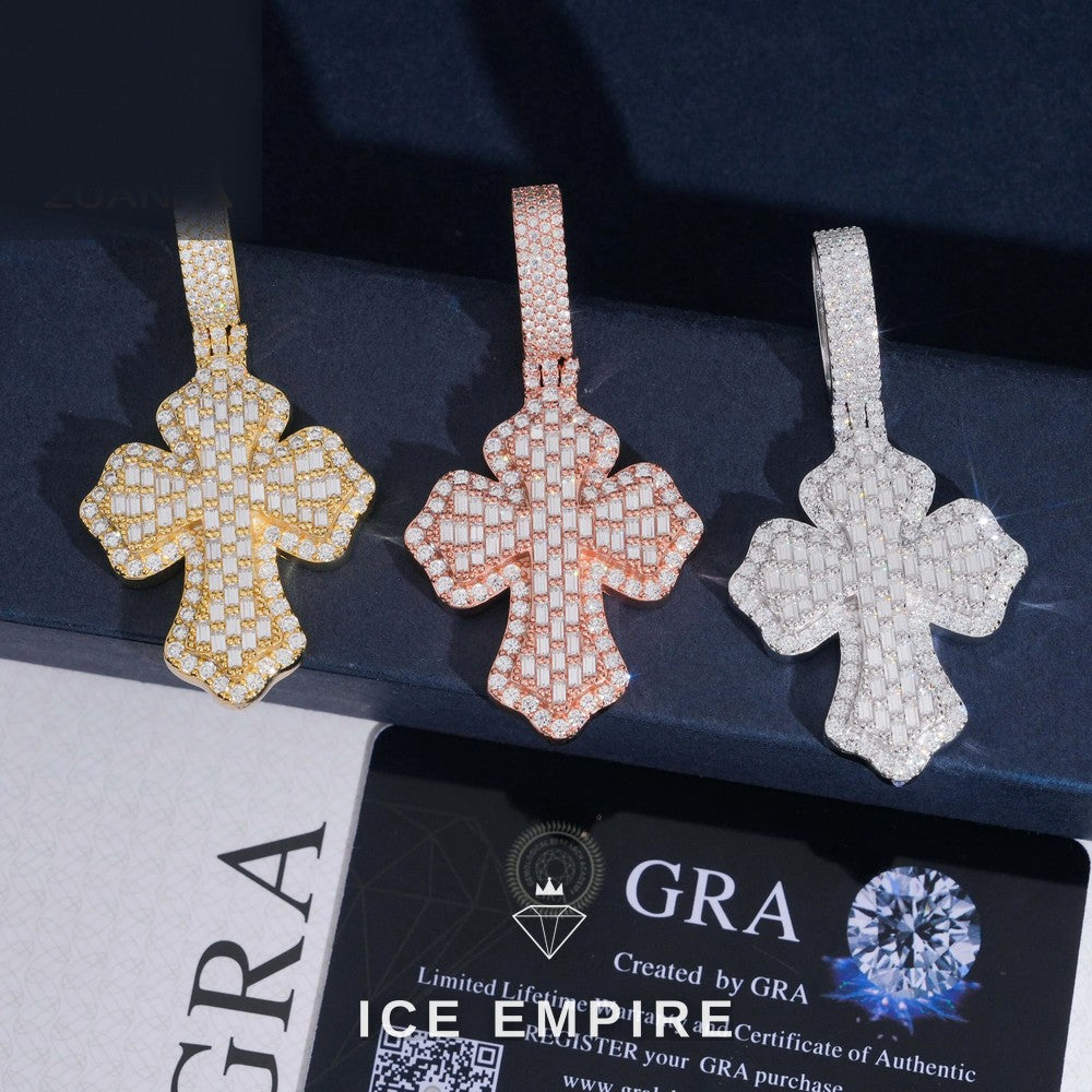 Iced Out Baguette Rose Gold Plated Moissanite Pendant