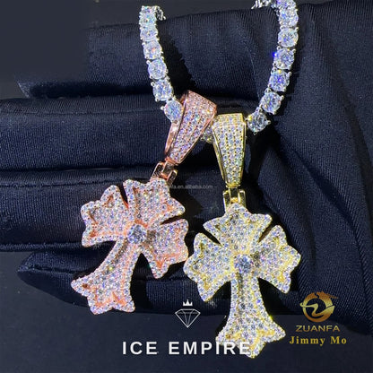 Iced Out Cross 925 Silver Pendant