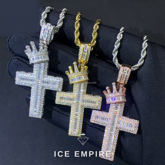 Iced Out Baguette Rose Gold Plated Moissanite Pendant