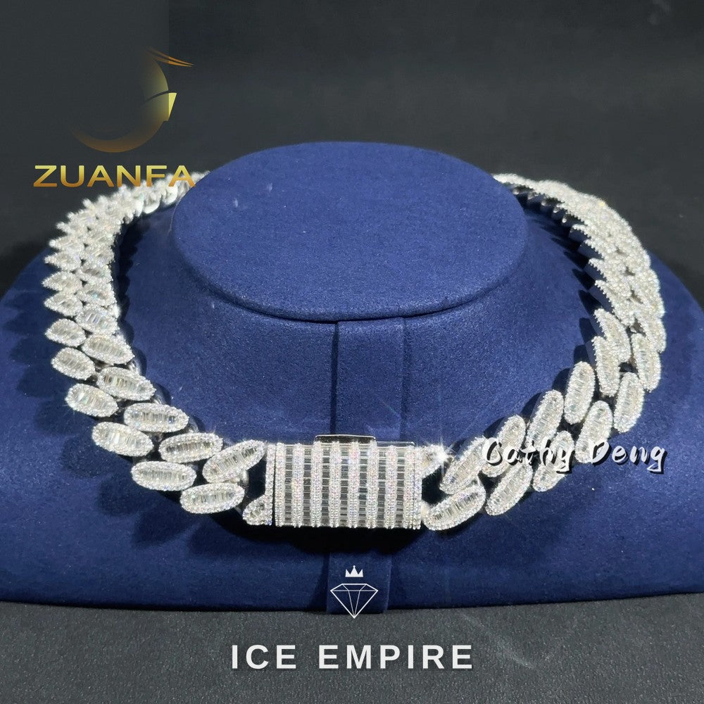 Iced Out Baguette Rose Gold Plated Moissanite Cuban Chain