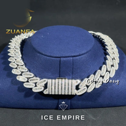 Iced Out Baguette Rose Gold Plated Moissanite Cuban Chain