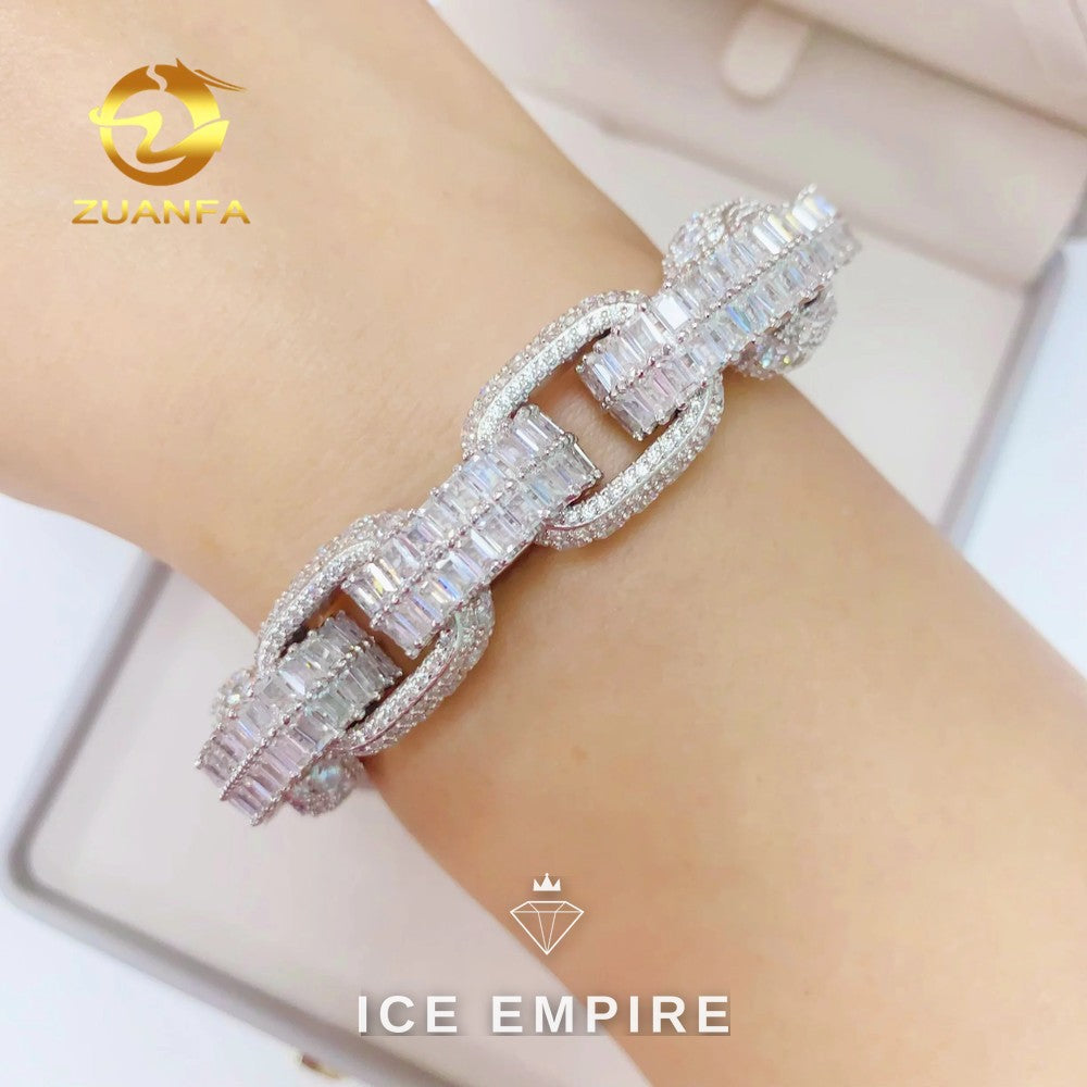 Iced Out Baguette Rose Gold Plated Moissanite Cuban Chain