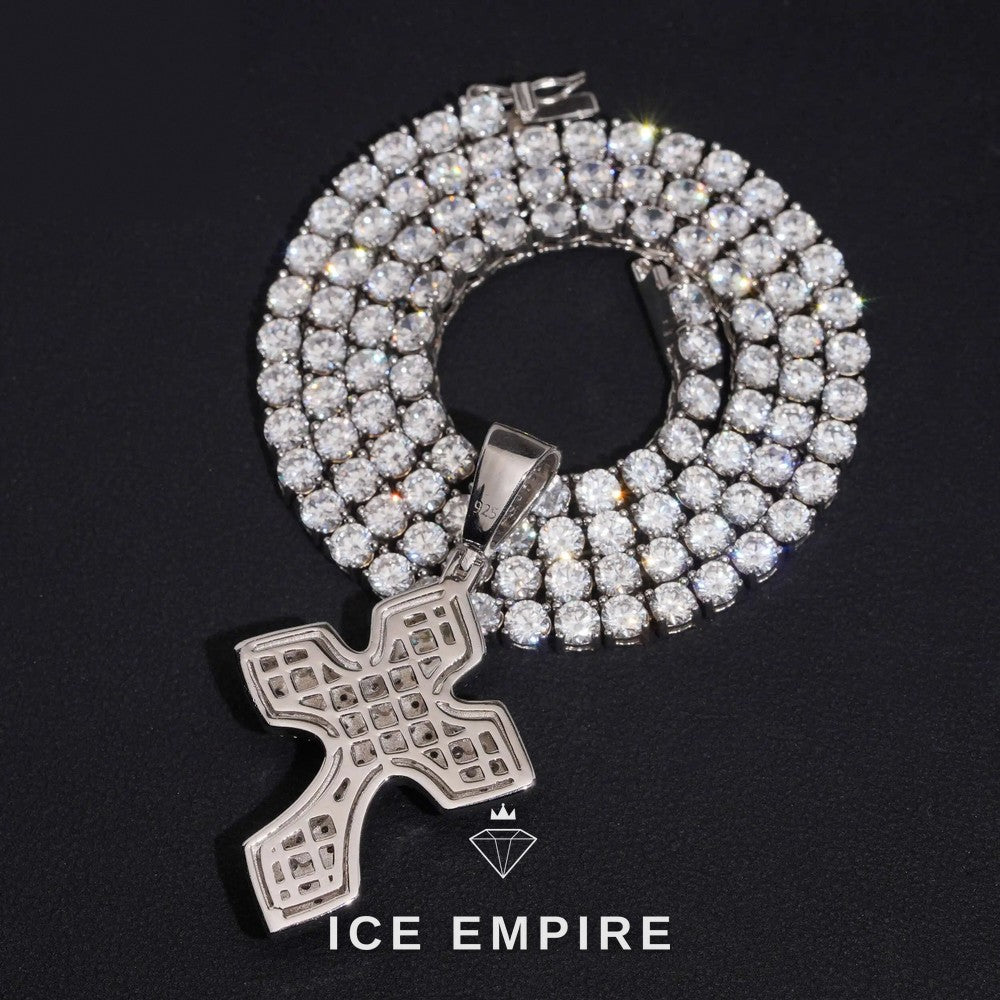 Iced Out Cross Gold Plated Lab Grown Diamond Pendant