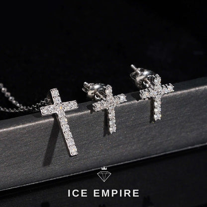 Iced Out Cross 925 Silver Moissanite Stud Earrings
