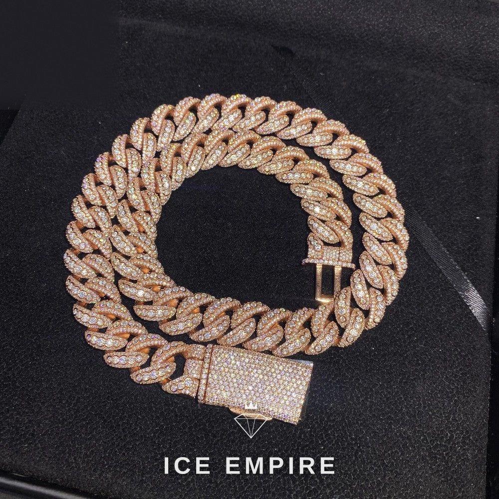 Iced Out Rose Gold Moissanite Cuban Chain