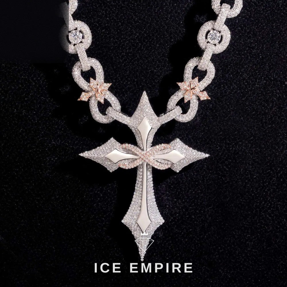 Iced Out Cross Rose Gold Moissanite Cuban Chain