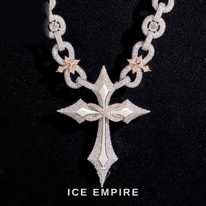 Iced Out Cross Rose Gold Moissanite Cuban Chain