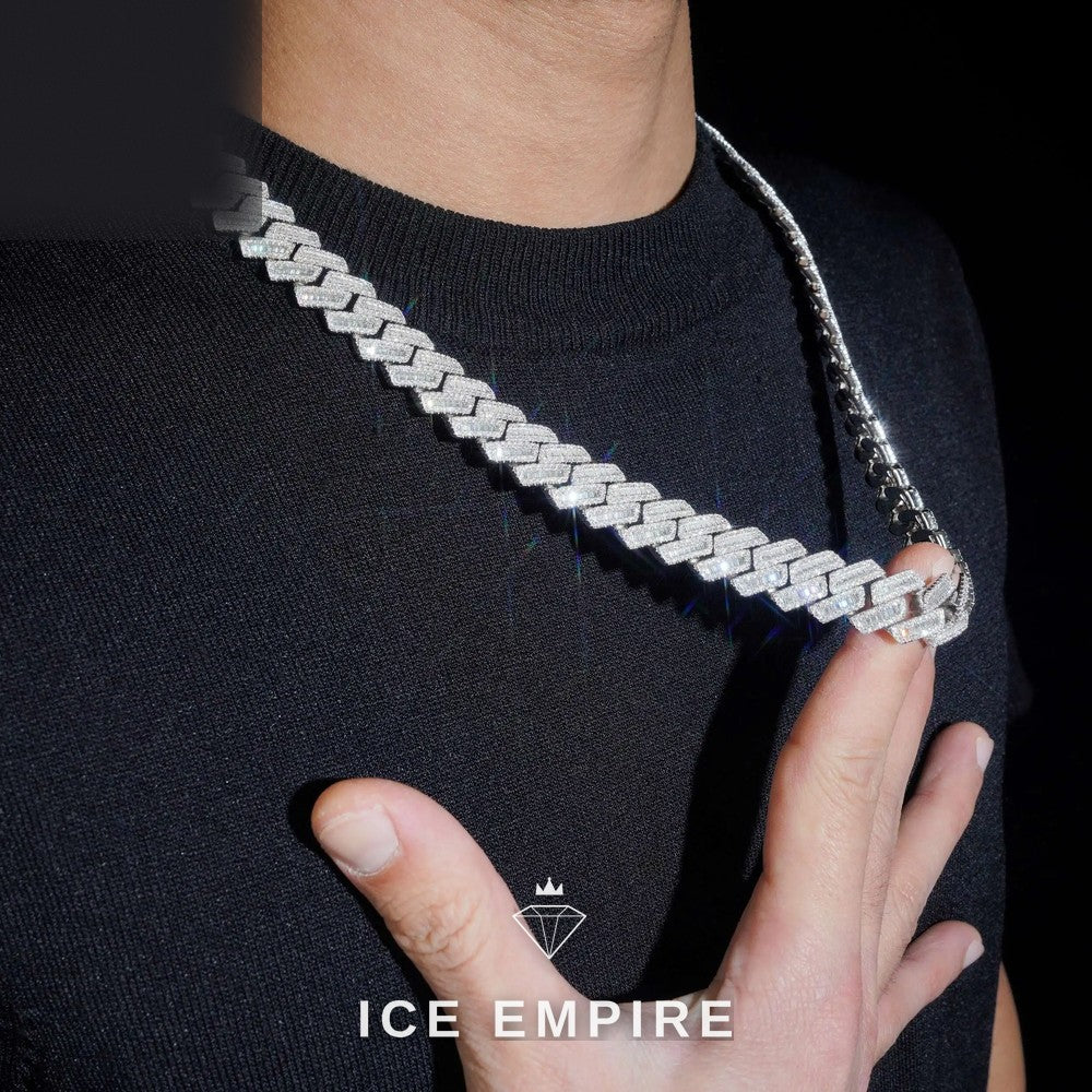 Iced Out Baguette Rose Gold Plated Moissanite Cuban Chain