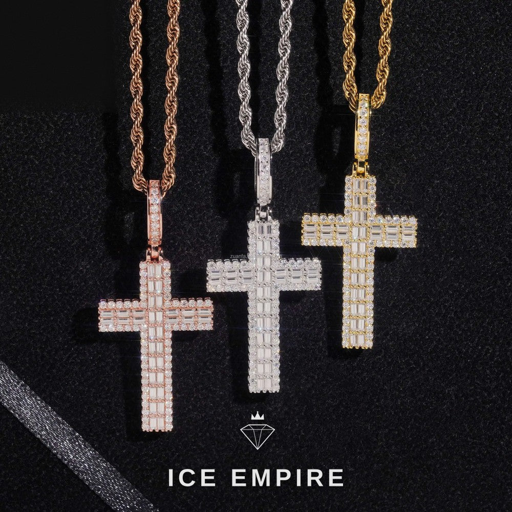Iced Out Baguette Rose Gold Plated Moissanite Pendant