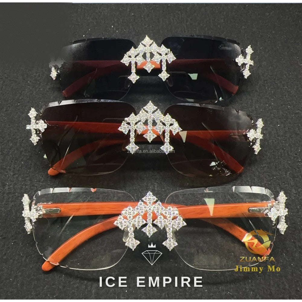 Iced Out Cross 925 Silver Moissanite Glasses