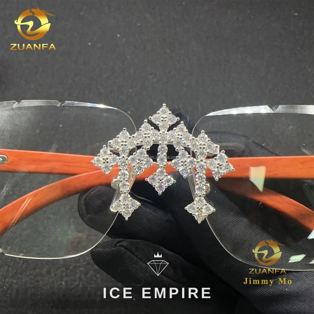 Iced Out Cross 925 Silver Moissanite Glasses