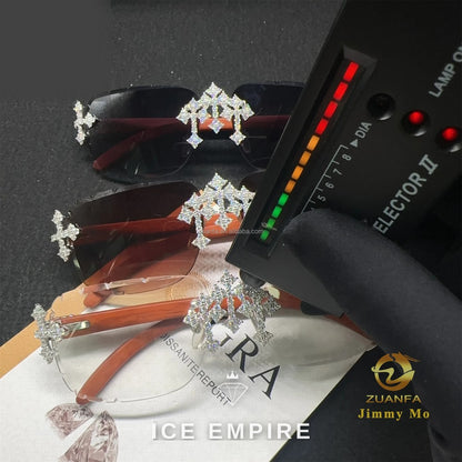 Iced Out Cross 925 Silver Moissanite Glasses