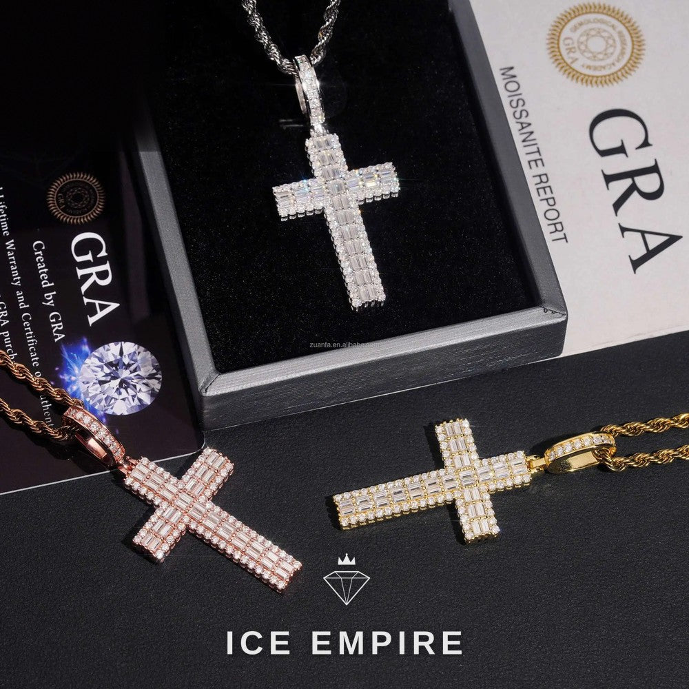 Iced Out Baguette Rose Gold Plated Moissanite Pendant